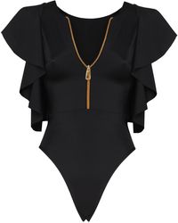 ANTONINIAS - Juliet Bodysuit With Decorative Zip In Black - Lyst