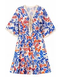 Yumi' - Multicolour Leaf Print Viscose Kimono Sleeve Tunic - Lyst