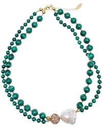 Farra - Baroque Pearl With Malachite Double Strands Necklace - Lyst
