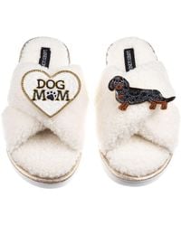 Laines London - Neutrals Boucle Slippers With Dog Mum/Mom & Dapple Dachshund Brooches - Lyst