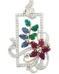 Artisan - Carved Emerald, Sapphire & Ruby Floral Pendant With Diamonds - Lyst