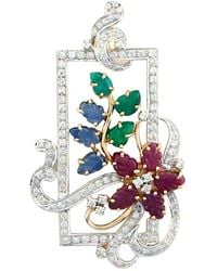 Artisan - Carved Emerald, Sapphire & Ruby Floral Pendant With Diamonds - Lyst