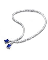 Genevive Jewelry - Genevive Sterling Plated With Sapphire Cubic Zirconia Two-Stone Collar Tennis Necklace - Lyst