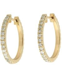 Artisan - 18k Solid Yellow Gold With Natural Diamond Handmade Hoop Earrings - Lyst