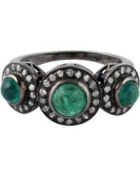 Artisan - Pave Diamond Vintage Style Ring 925 Sterling Silver Emerald Ring Handmade Jewelry - Lyst