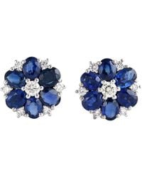 Artisan - 18K Oval Sapphire & Diamond Flower Stud Earrings - Lyst