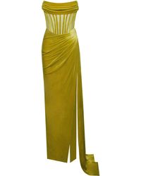 Miss Circle New York - Priya Draping Corset High Slit Velvet Gown - Lyst
