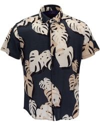 lords of harlech - Tobias Monstera Floral Smoke Merino Wool Button-Up Shirt - Lyst