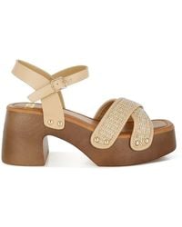 Rag & Co - Neutrals Qasa Studded Raffia Clog Sandals - Lyst