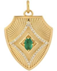 Artisan - Yellow Gold Oval Shape Emerald Diamond Designer Pendant Handmade Jewelry - Lyst