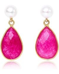 Pearls of the Orient Online - Clara Cultured Freshwater Pearls & Ruby Quartz Drop Earrings - Lyst