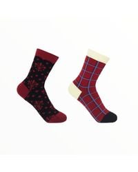 Peper Harow - Made in England - Fleur De Lis & Burgundy Grid Socks Two Pack - Lyst