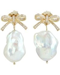 Artisan - 18K Uneven Pearl & Diamond Bow Drop Earrings - Lyst
