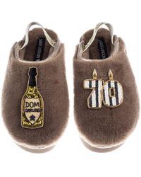 Laines London - Neutrals Flatform Cloud Closed Toe Slippers With Stripe 70Th Birthday & Dom Darling Brooches - Lyst