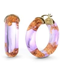 Gold & Honey - 24K Leaf Huggie Hoop Earrings - Lyst