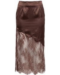Tantra Spain Sl - Straight-Cut Satin Midi Skirt With Lace And A Side Slit - Lyst