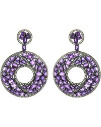 Artisan - 18k Solid Gold & Silver In Amethyst With Pave Diamond Donut Style Dangle Earrings - Lyst