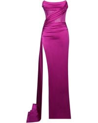 Miss Circle New York - Holly Fuchsia Crystallized Corset High Slit Satin Gown - Lyst