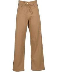 Lalipop Design - Neutrals Wide-Leg Tan Cotton Pants With Leopard Piped Trim - Lyst