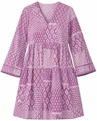 House of Gl - Liora Hand-Block Printed Cotton Bell Sleeve Mini Dress With Lace Detail - Lyst