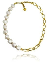 LINYA JEWELLERY - Enna Chain Baroque Pearl Necklace - Lyst