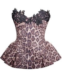 Miss Circle New York - Qiara Cheetah Print Peplum Top With Lace Trim - Lyst