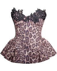 Miss Circle New York - Qiara Cheetah Print Peplum Top With Lace Trim - Lyst