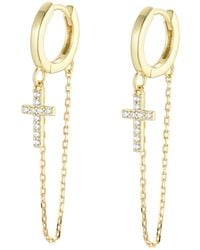 KAMARIA - Cross Chain Huggie Earrings With Crystals - Lyst