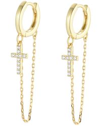 KAMARIA - Cross Chain Huggie Earrings With Crystals - Lyst