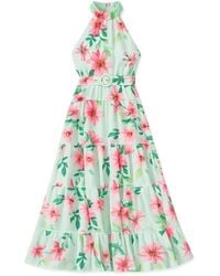 Yumi' - Mint Floral Halter Neck Midi Dress With Matching Belt - Lyst