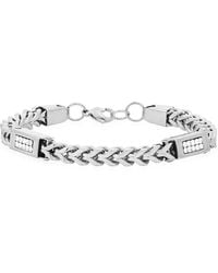 Steeltime - Stainless Steel 8Mm Wheat Chain Bracelet With Cz Links 8.5 Inch - Lyst