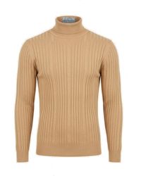 Ron Tomson - Neutrals Roll Neck Ribbed Sweater - Lyst