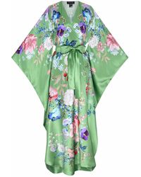 Meng - Paris Watercolour Flowers Silk Satin Wrap Dress - Lyst
