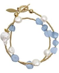 Farra - Irregular Aquamarine With Baroque Pearls Double Layers Bracelet - Lyst