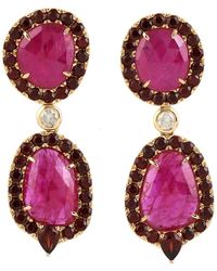 Artisan - Natural Ruby Pave Red Garnet & Diamond Gemstone Dangle Earrings 18k Gold Jewelry - Lyst