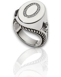 Daneila Léon - Sterling Diamonds & Ivory-Color Enamel Signet Ring - Lyst