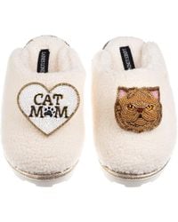 Laines London - Neutrals Teddy Closed Toe Slippers With Cat Mum/Mom & Ginger Persian Cat Brooches - Lyst