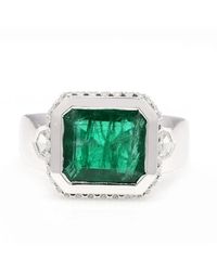 Artisan - Natural Emerald White Gold Cocktail Ring Diamond Handmade Jewelry - Lyst
