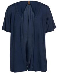Conquista - Short Sleeve Open Front Cardigan In Navy - Lyst