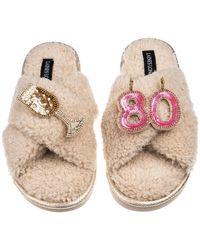 Laines London - Neutrals Laines Neutral Boucle Slippers With 80Th Birthday & Champers Brooches - Lyst