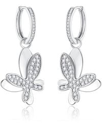 Classicharms - Pavé Diamond Butterfly Dangle Drop Hoop Earrings - Lyst
