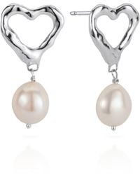 Lulu and Boo Jewellery - Solid Sterling Heart Stud Earrings With Drop Pearl - Lyst