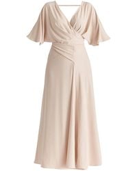 Paisie - Neutrals Flare Sleeves Maxi Wrap Dress - Lyst