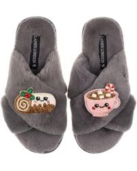 Laines London - Classic Slippers With Christmas Laines Lovable Yule Log & Hot Chocolate Brooches - Lyst