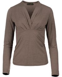 Conquista - Iron-taupe Mélange Long Sleeve Faux Wrap Jersey Top - Lyst