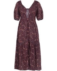 Rose & Nancy - Eloise Burgundy Floral Cotton Crinkle Midi Dress - Lyst