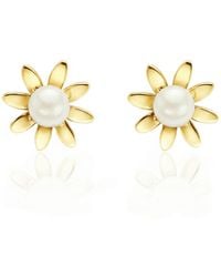 Unaloe - Vermeil Daisy Flower Stud Earrings With Mother Of Pearl – Luxury Contemporary Floral - Lyst