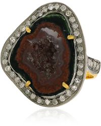 Artisan - Unshaped Geode & Pave Diamond In 18k Gold With 925 Silver Cocktail Ring - Lyst