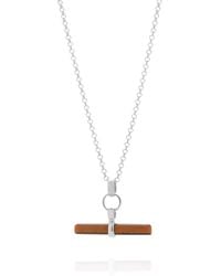 Nellou Jewellery - Tiger Eye T Bar Necklace Sterling - Lyst