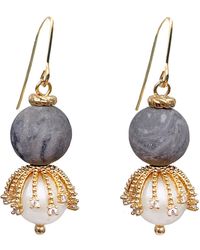 Farra - Gray Agate With Freshwater Pearls Dangle Earrings - Lyst